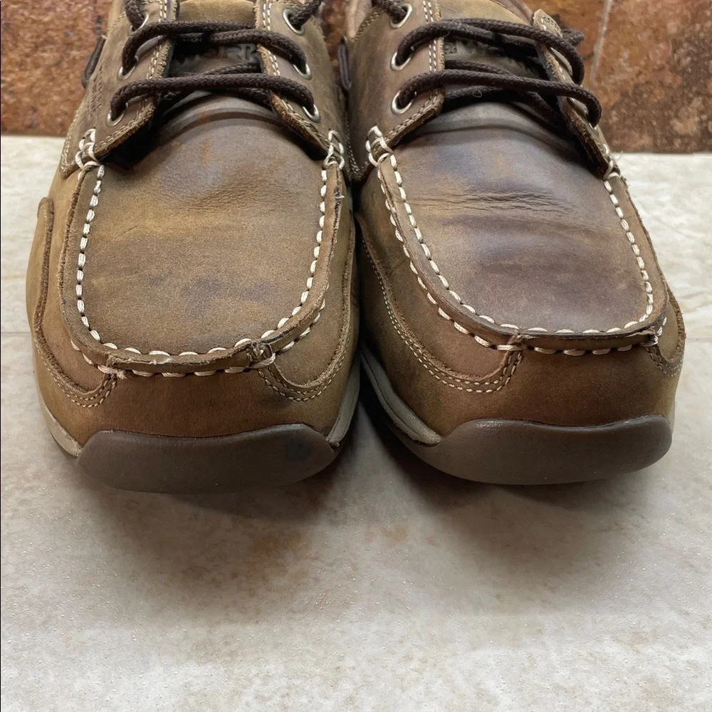 Rockport Shoes Size 9 M Brown Leather Lace Up Moc Toe Slip Resistant Works